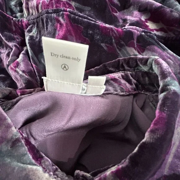 Coldwater Creek Womens Button Up Floral Velvet Tunic Top Medium Purple Back-Slit - Picture 4 of 7